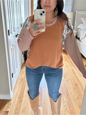 NWOT Fall patchwork dolman sleeve pullover